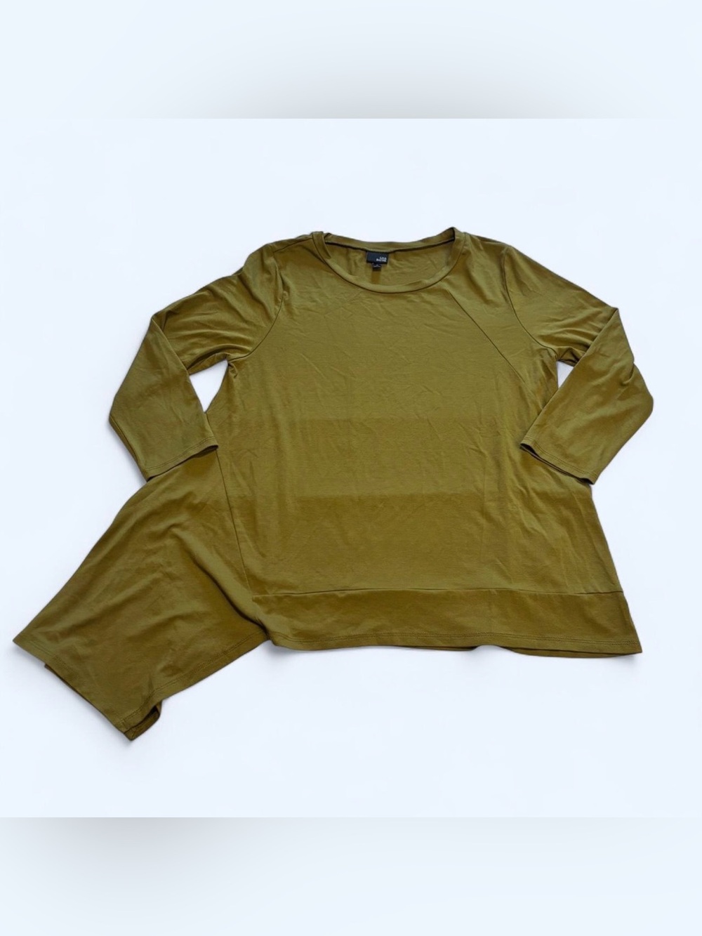Lisa Bayne Lagenlook Asymmetrical Top Green Long Sleeve Tunic Petite Medium PM